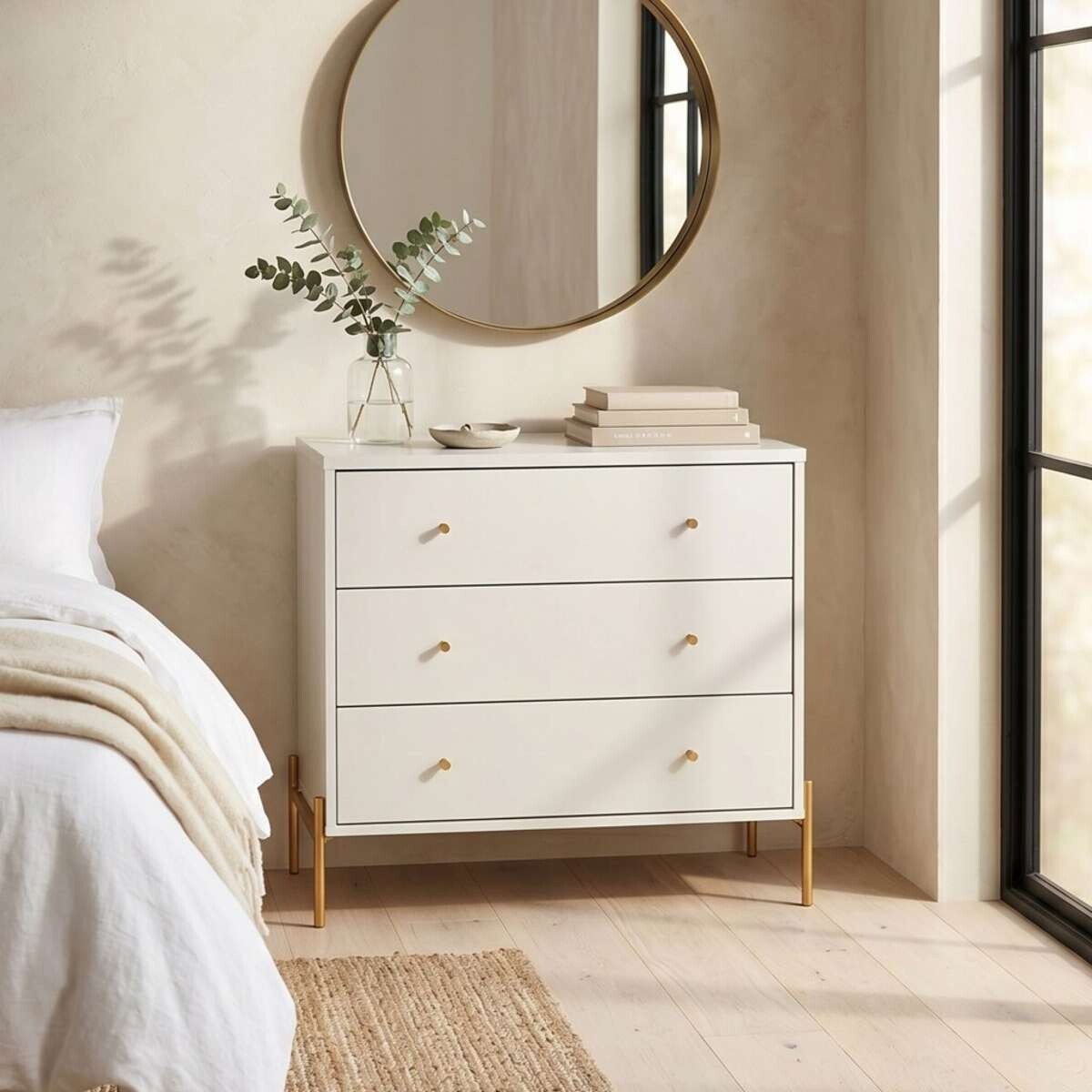 Comoda Jasper 3 cajones - White Gloss Gold 
