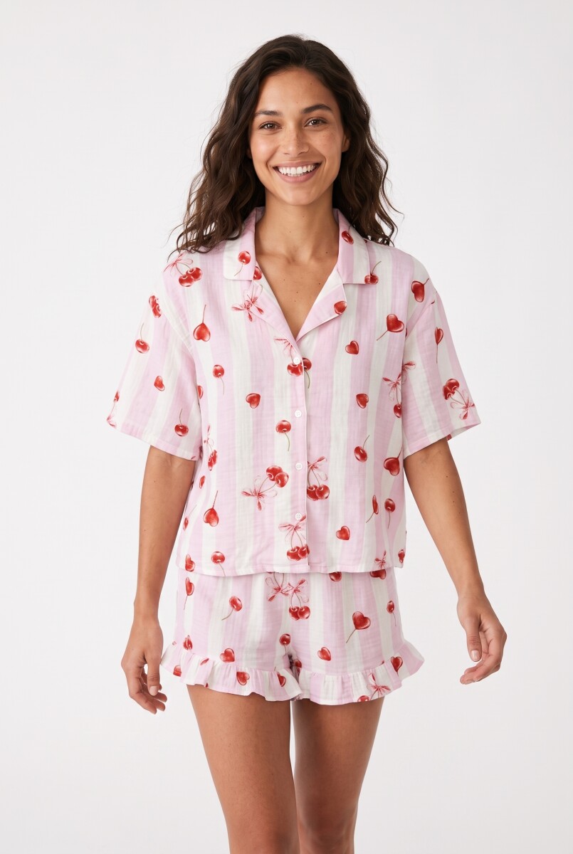 PIJAMA CONJUNTO TOP + SHORT SELENA - ROSADO 