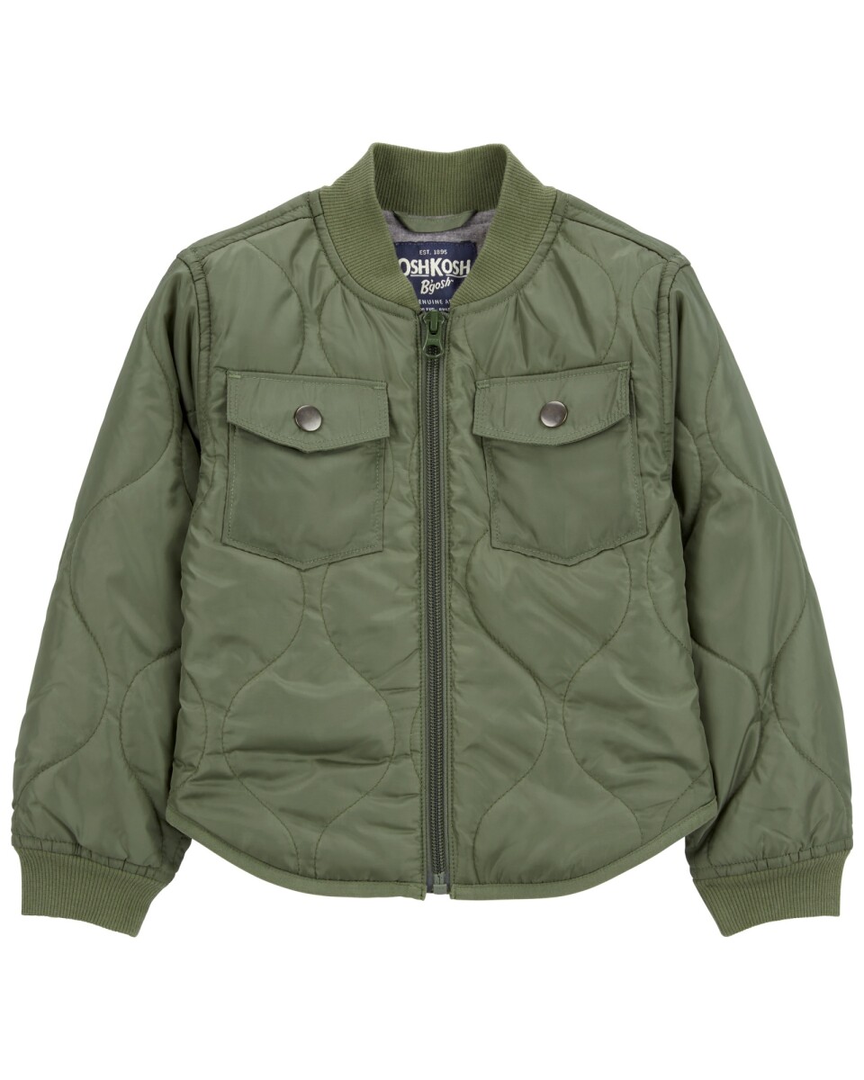 Campera de popelina, acolchada, verde oliva. Talles 2-5T 