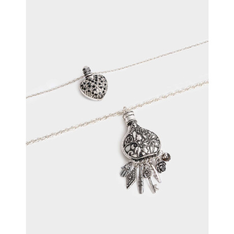 Collar Corto Con Dijes De Botella Plateado