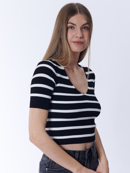 Remera punto rib Rayas Negro