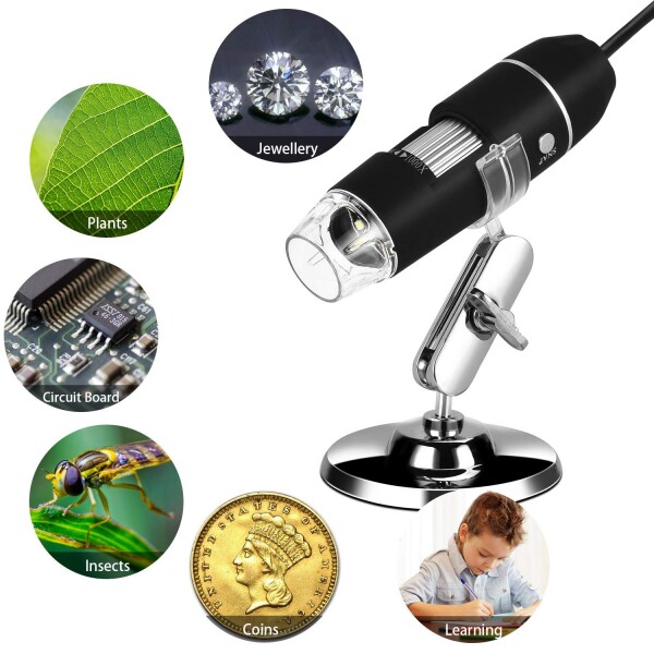 Microscopio Digital Usb 1000x Disparo Jpg Video Avi Con Base Variante Color Negro