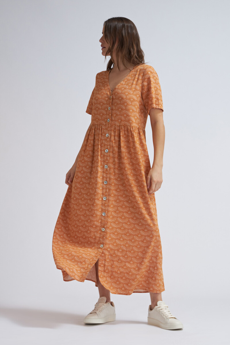 Vestido estampado Ocre con crudo