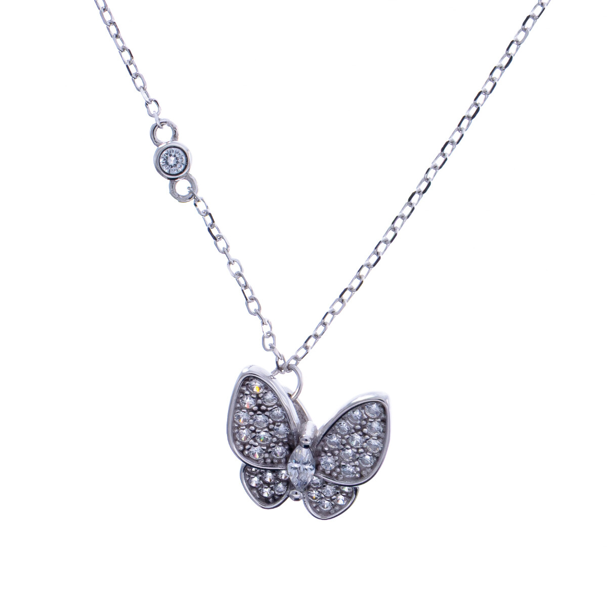 Cadena y Dije de Plata 925 rodinada, MARIPOSA 