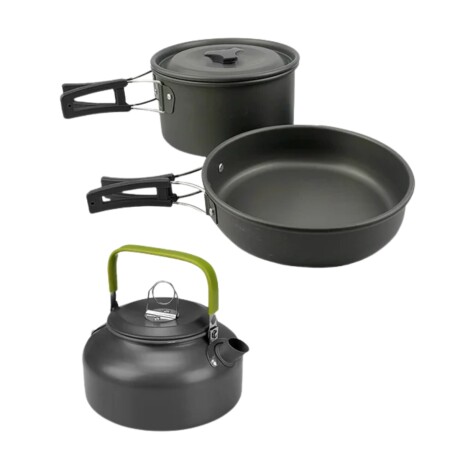 Juego de ollas para camping - 6 piezas Negro