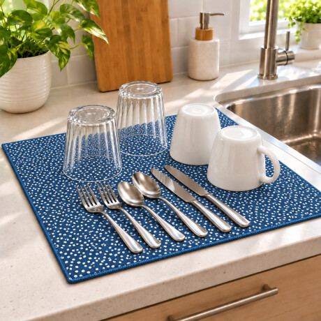 Tapete Escurridor Absorbente de Microfibra para Vajilla 40 x 48 cm Azul