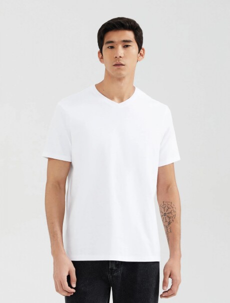 CAMISETA UNISSEX ESCOTE V SUPER COTTON BLANCO