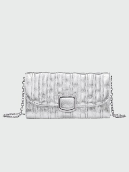 Longchamp -Sobre de cuero con solapa, Brioche Plateado