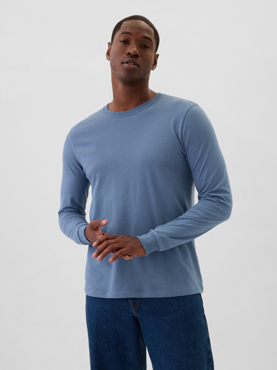 Remera Basica Cuello Redondo Manga Larga Hombre - Bainbridge Blue 