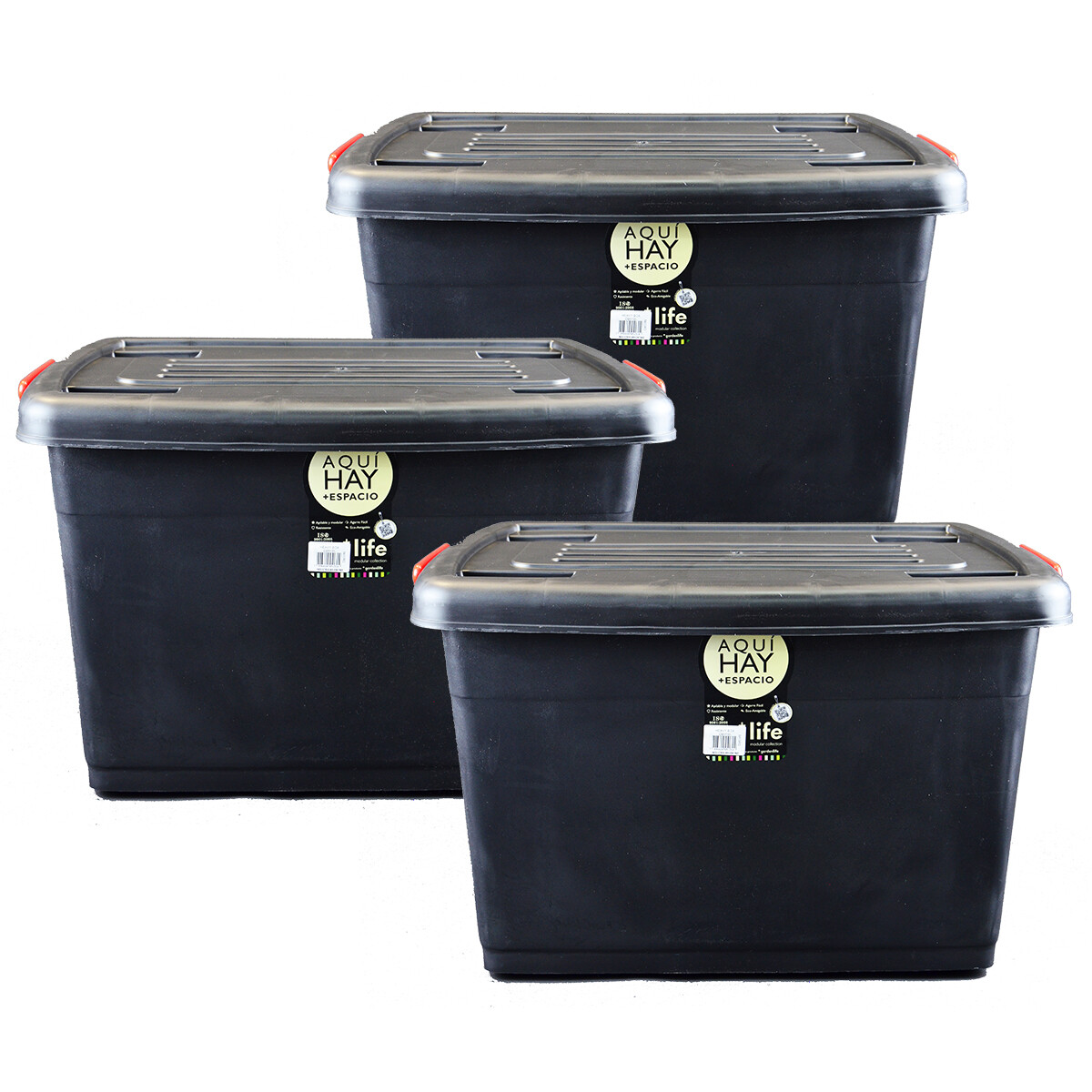 Set x3 Caja reforzada heavy box 95 lts - NEGRO 