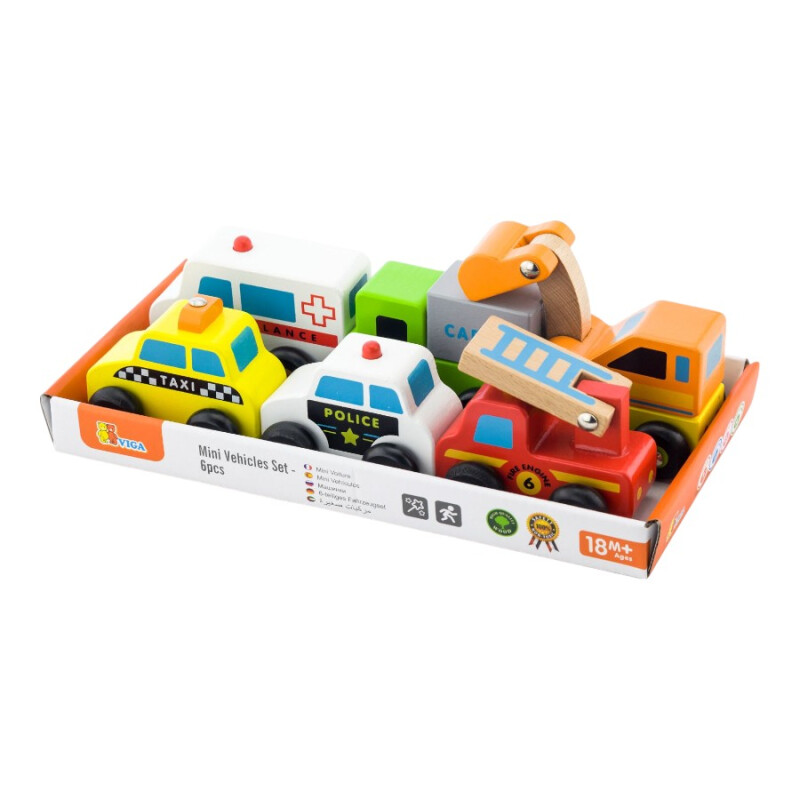 Set 6 Mini Vehículos de Madera Viga Set 6 Mini Vehículos de Madera Viga