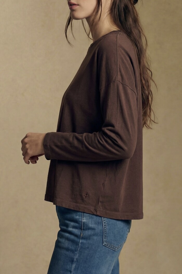 Remera Manga Larga Algodon Lavado Chocolate