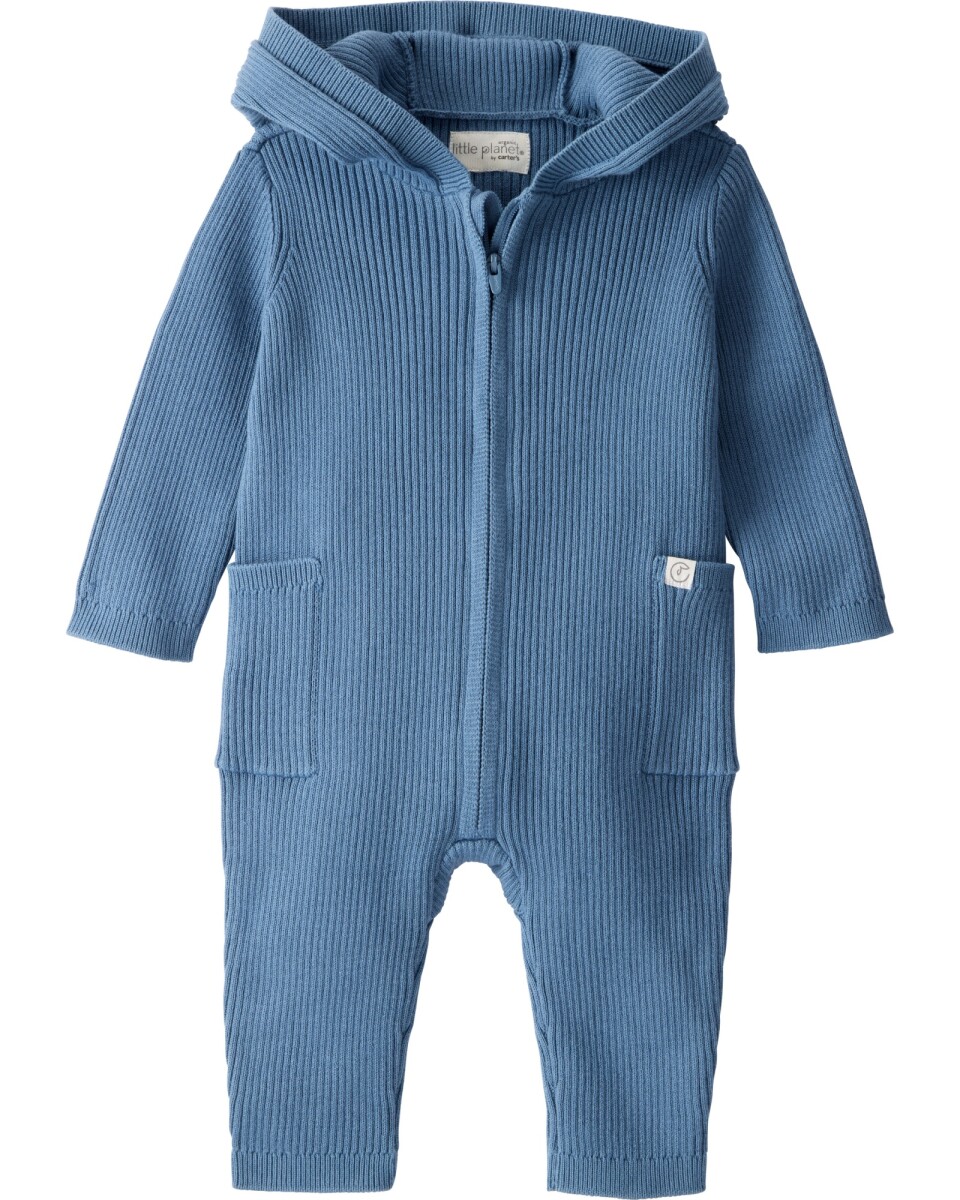 Monito de algodón orgánico acanalado, azul 