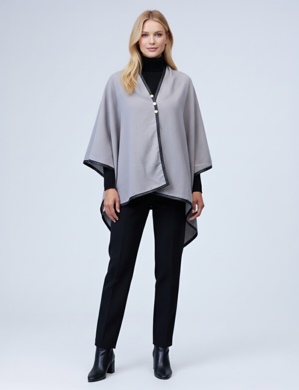 Ruana Botones Ribete GRIS