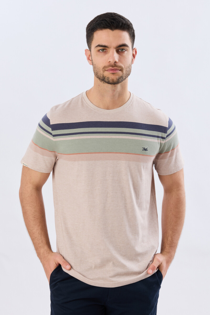REMERA RAYADA DE ALGODÓN - Beige 