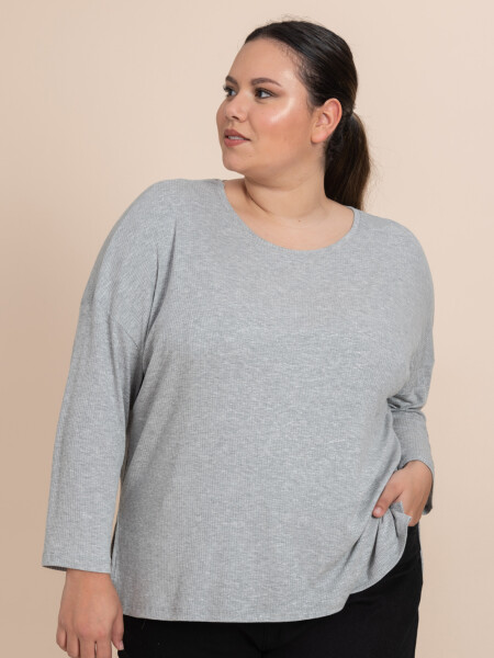 Remera manga larga rib Gris Melange