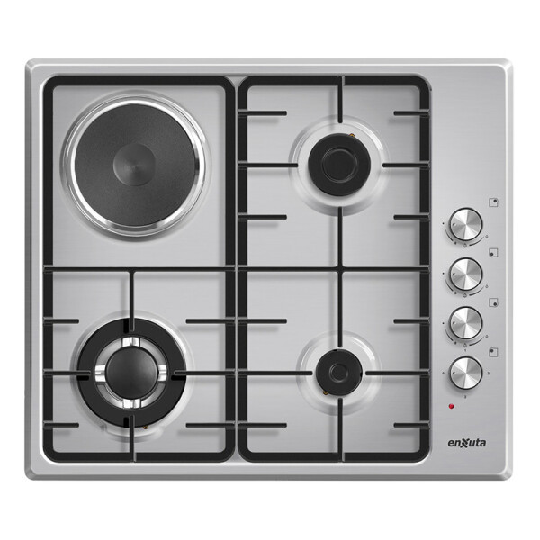 Anafe de Empotrar Enxuta con 3 Hornallas a Gas y 1 Disco Eléctrico Inox Anafe de Empotrar Enxuta con 3 Hornallas a Gas y 1 Disco Eléctrico Inox