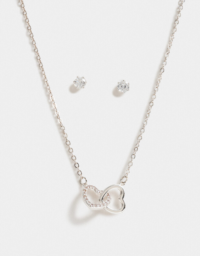 Bijouterie Set Con cubic zirconia Set De Aros Y Cadena Bañado En Plata - Plateado