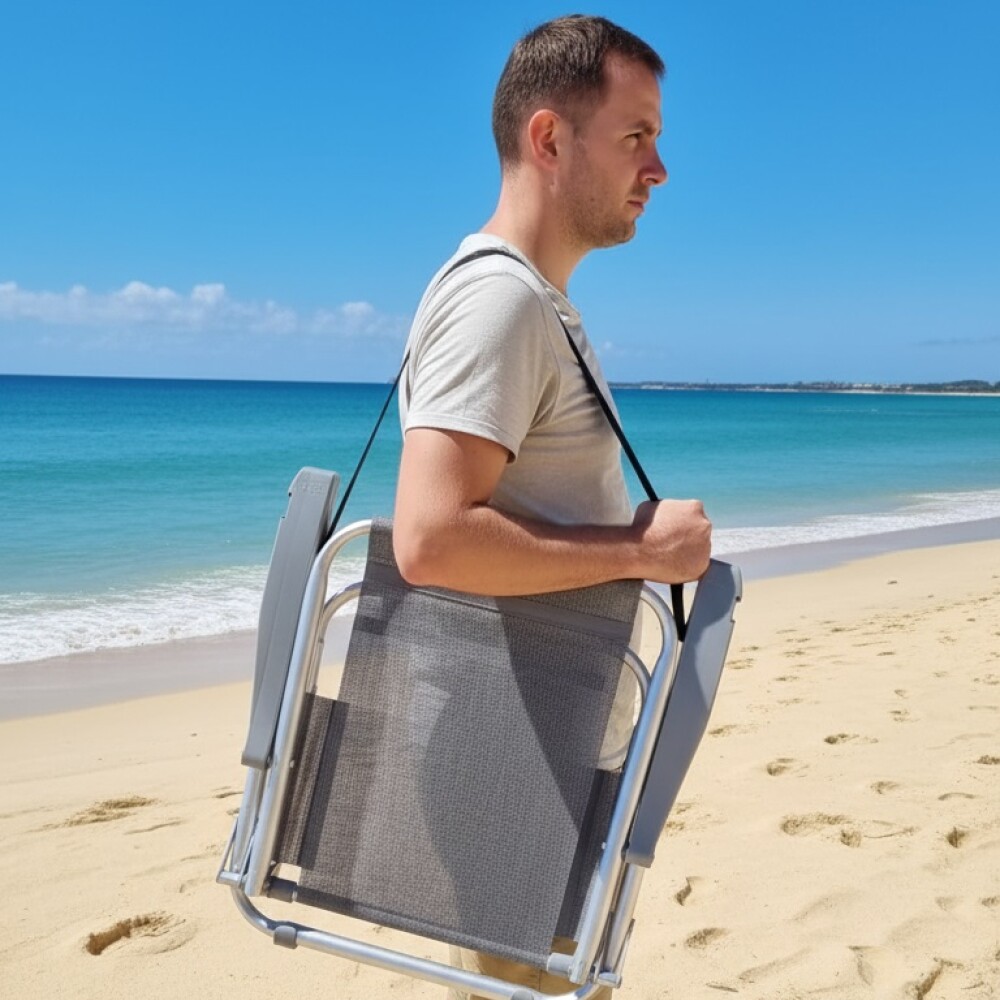 Silla Baja Playa, Pesca Buzios C/correa En Aluminio Apta 120kg AZUL