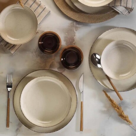 Set X6 Platos Hondo Ø20cm Vajilla en Cerámica para Alimentos Beige