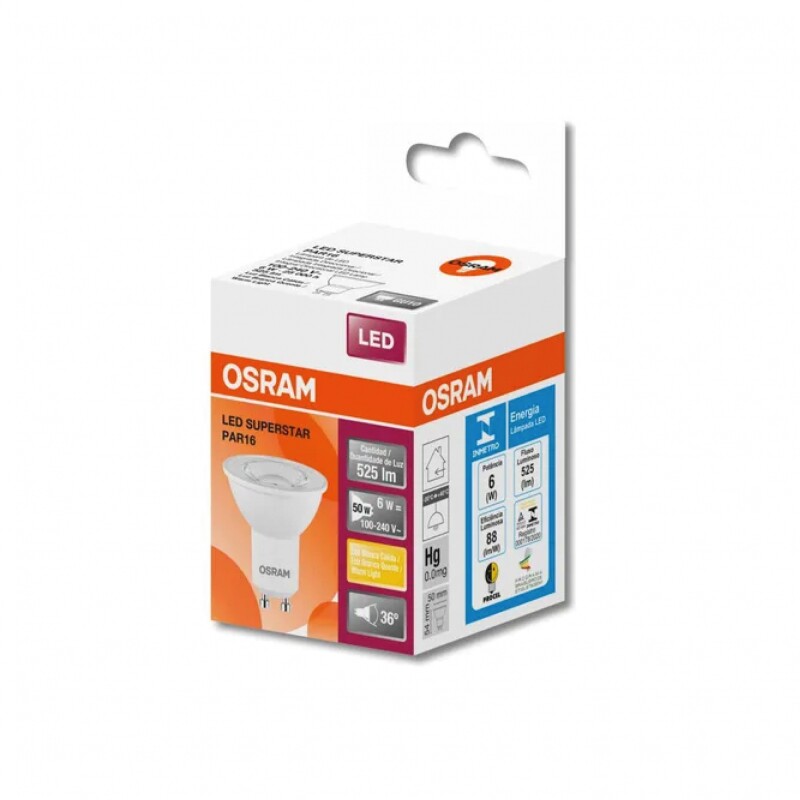 DICROICA LED OSRAM GU10 6W PAR16 36º 6500K Dicroica LED OSRAM GU10 6W PAR16 36º 6500K