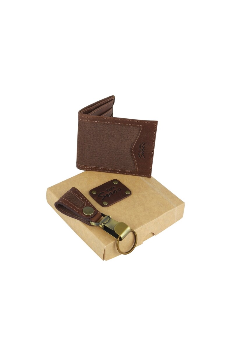 Set de billetra combinada y llavero Marron