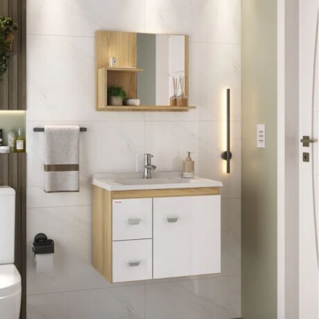 MUEBLE BAÑO SUSPENDIDO 60 CM CON MESADA Y ESPEJO BLANCO/CARVALHO MUEBLE BAÑO SUSPENDIDO 60 CM CON MESADA Y ESPEJO BLANCO/CARVALHO