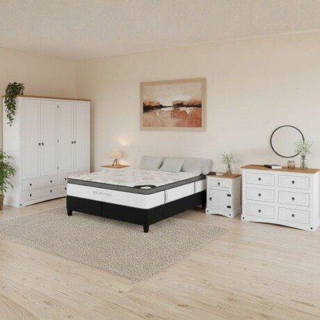 Promo Juego de Dormitorio Linea Naturale + Sommier 2 plazas THM Hybrid Bronze BLANCO