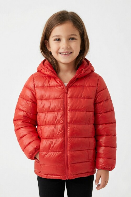 Campera puffer básica con capucha ROJO