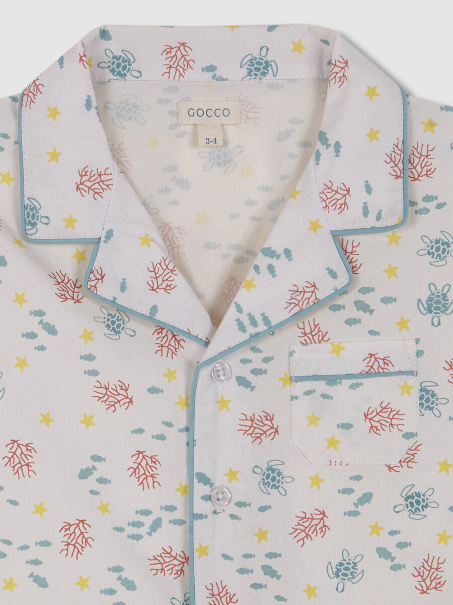 Pijama Estampado Fondo Marino Blanco