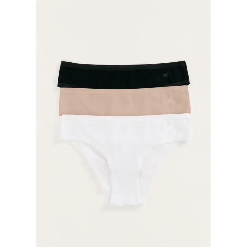 KIT COM 3 CALCINHAS FEM PRETO/BEGE/BRANCO