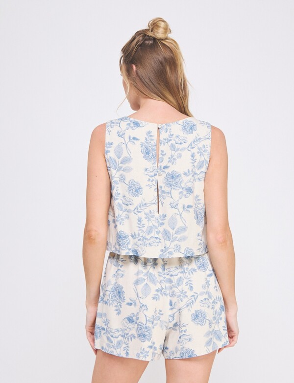 Enterito Corto Lino Printed MULTI/AZUL