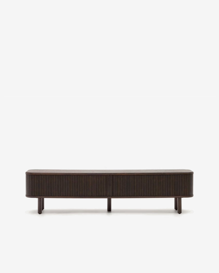 Mueble TV Mailen 2 puertas en chapa de fresno con acabado oscuro 200 x 50 cm