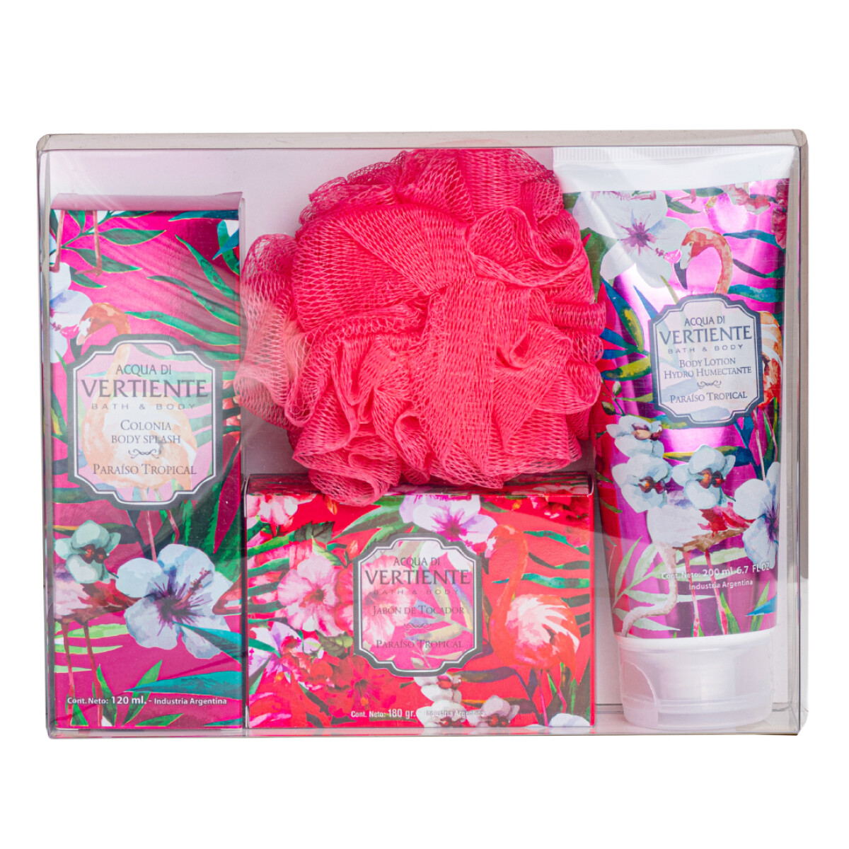 Body Lotion Acqua Di Vartiente Paraíso Tropical 200ml + Jabón + Body Splash 120ml + Esponja - Pack 