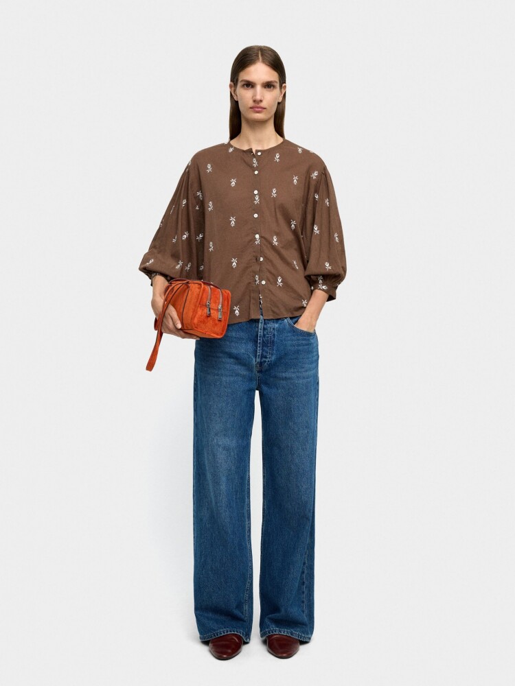 Camisa 100% Algodón Con Bordados marron