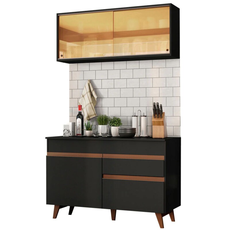Mueble de cocina y encimera compacta Lumax MDP 120cm Negro Mueble de cocina y encimera compacta Lumax MDP 120cm Negro