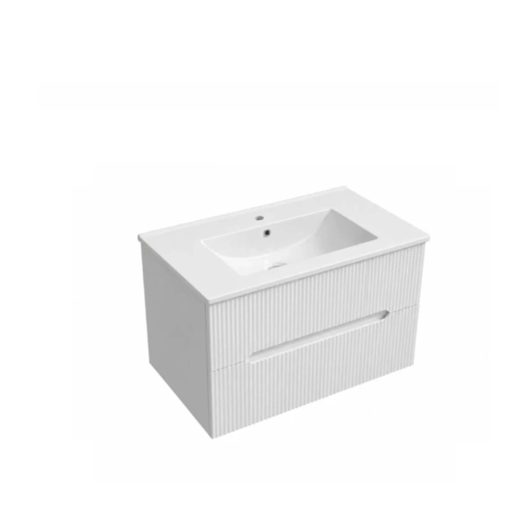 Mueble de baño 2 cajones Blanco Ripado 60cm Mueble De Baño 2 Cajones Blanco Ripado 60cm
