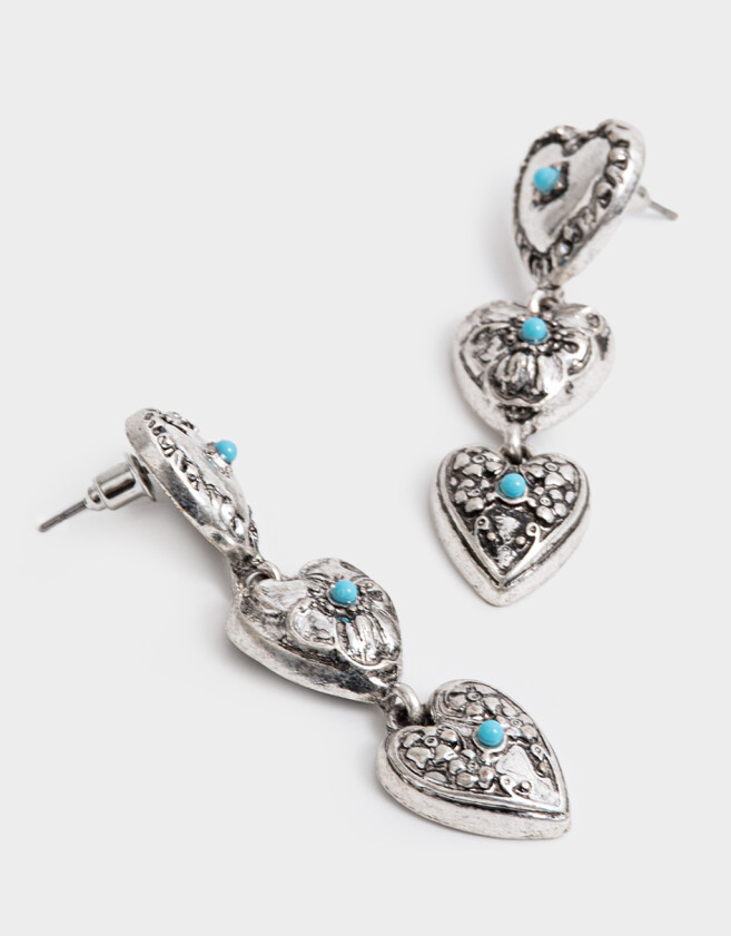 Aros Colgantes Largos Corazón Aros Colgantes Largos Con Corazón - Plateado Antique Silver