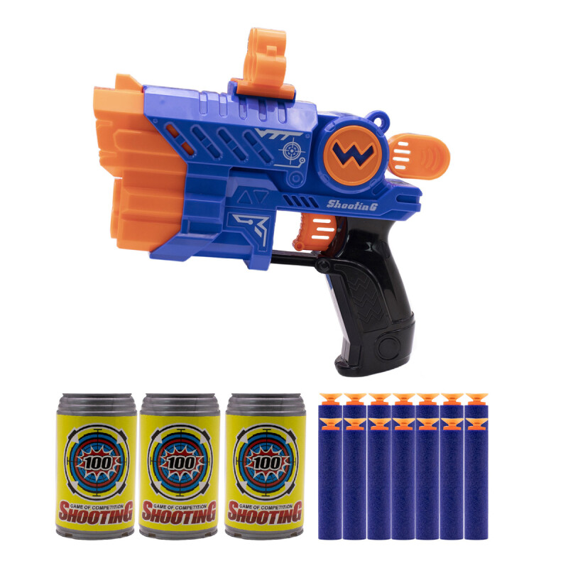 PISTOLA LANZA DARDOS 3 OBJETIVOS 12 DARDOS AZUL CON NARANJA PISTOLA LANZA DARDOS 3 OBJETIVOS 12 DARDOS AZUL CON NARANJA