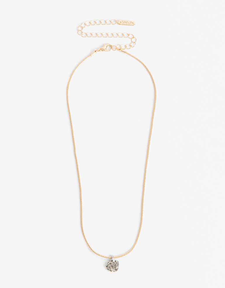 Cadena Corta con Dije Metal Collar Con Dije Rosa Metal - Dorado