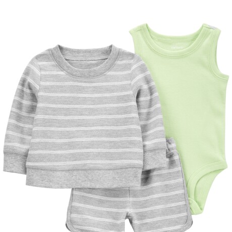 Set Carters 3P Short Buzo y Body Algodón GRIS-VERDE