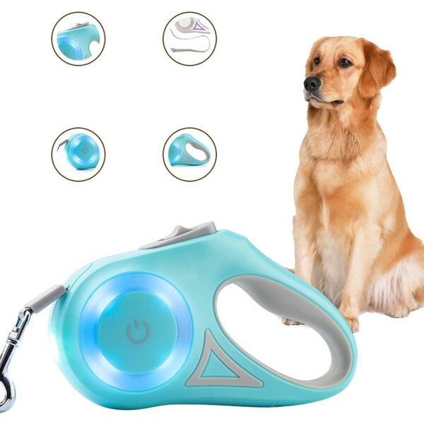 Correa Perro Extensible Retractil Con Luz Paseos 5 Metros Color Variante Celeste