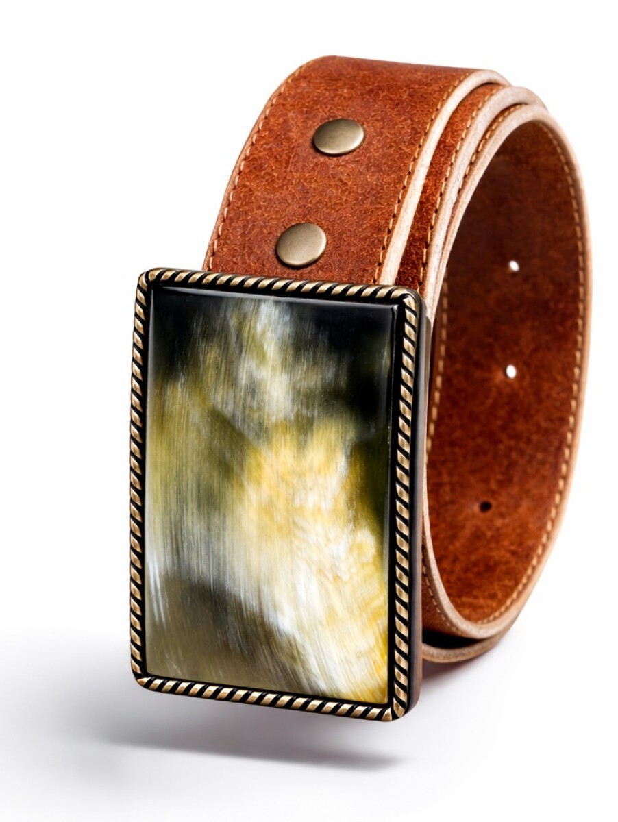 Cinto Cuero crudo y guampa - Rectangular 2 