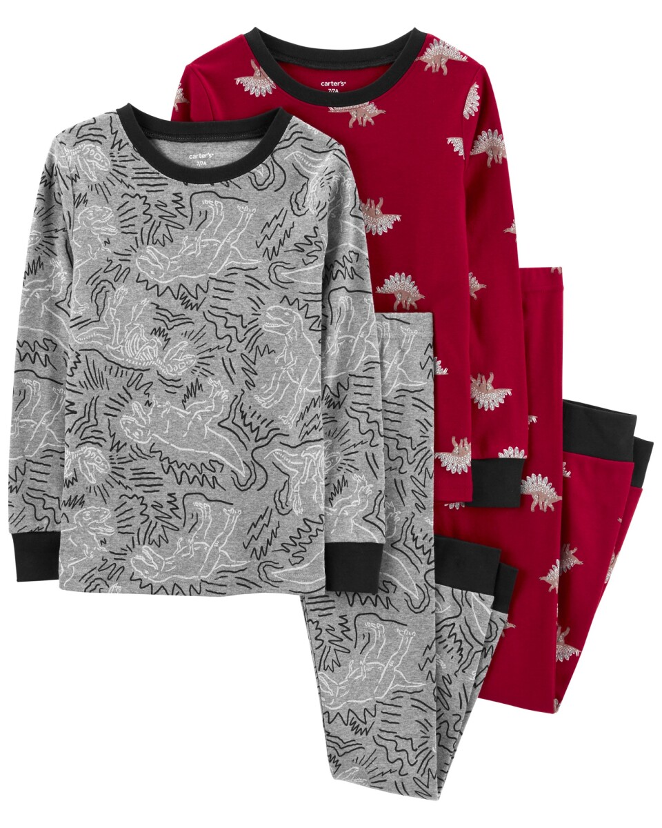 Pijama cuatro piezas de algodón diseño dinosaurios 