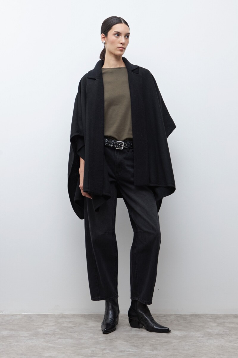 Capa con solapa y cuello tejido - negro 