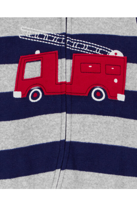 Pijama uno pieza de micropolar, con pie, estampa bomberos Sin color