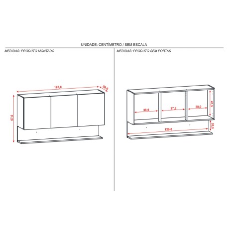 Modulo Aereo Para Cocina Tres Puertas De 1.20Cm FREIJO Y GRIS