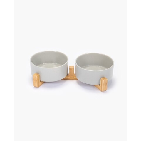 Comedero doble cerámica y bambú 38cm, Gris Comedero Doble Cerámica Y Bambú 38cm, Gris