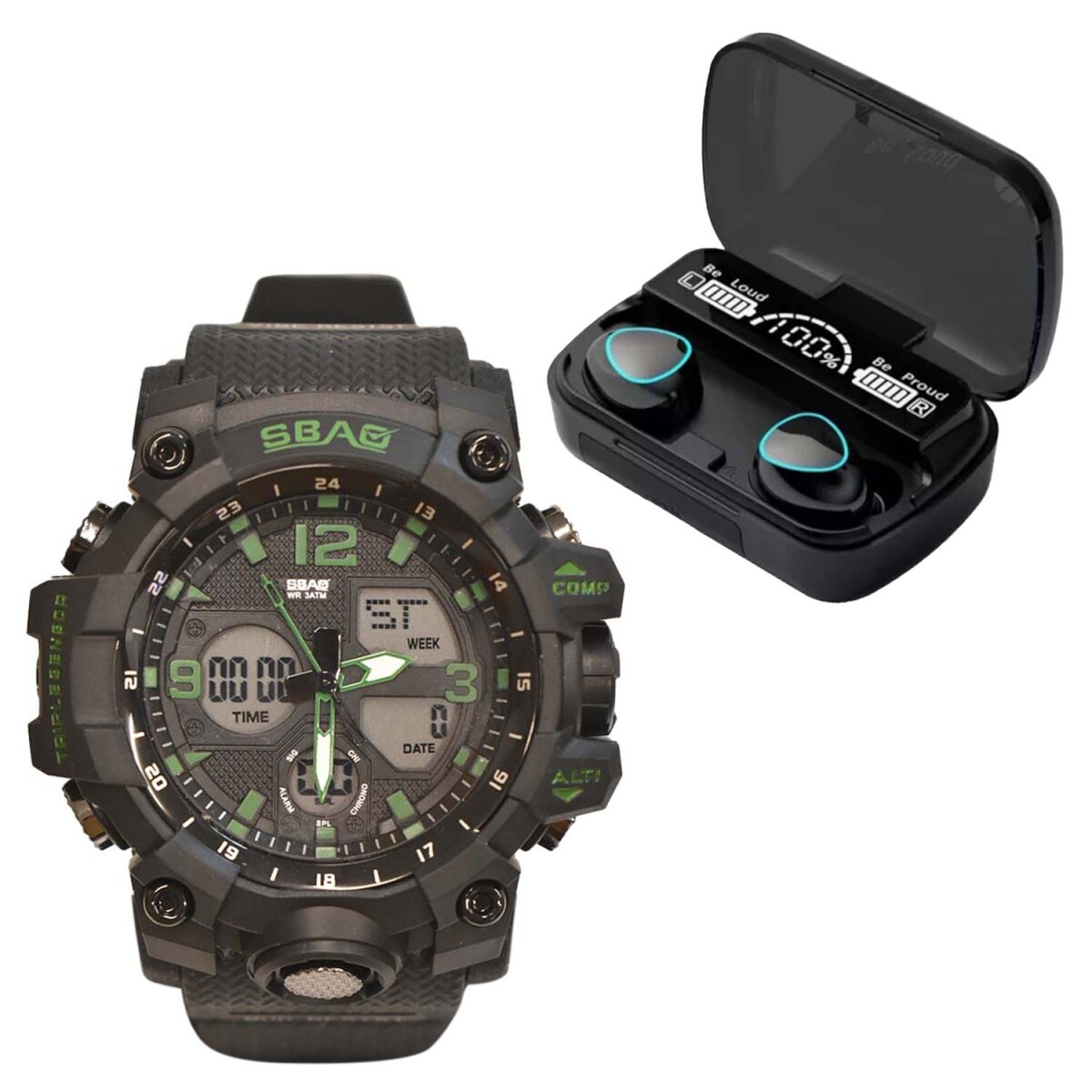 Set Reloj Deportivo Hombre + Auriculares M10 Inalámbricos BT - Verde 