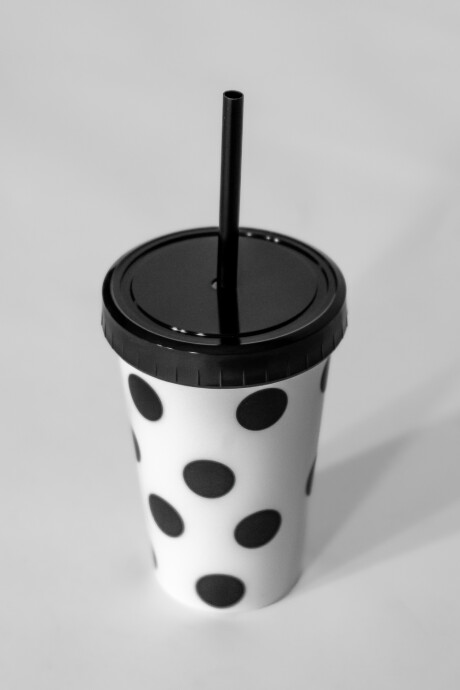 Vaso Con Tapa + Sorbito Lunares Y Corazones Estampado 2